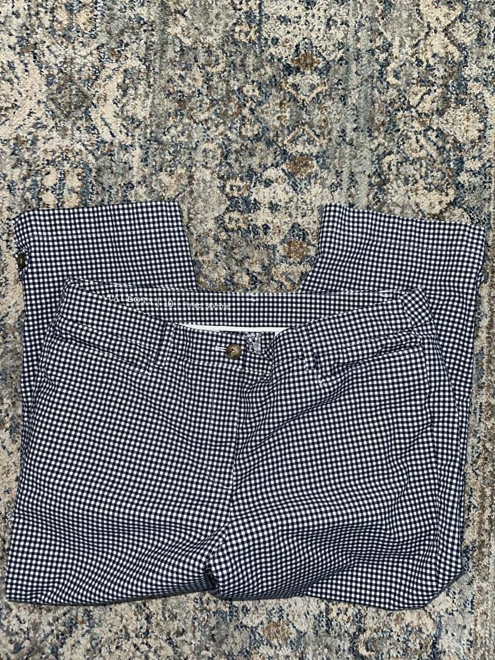 Talbots Women's 10 Perfect Skimmer Blue and White Gingham Plaid Pants